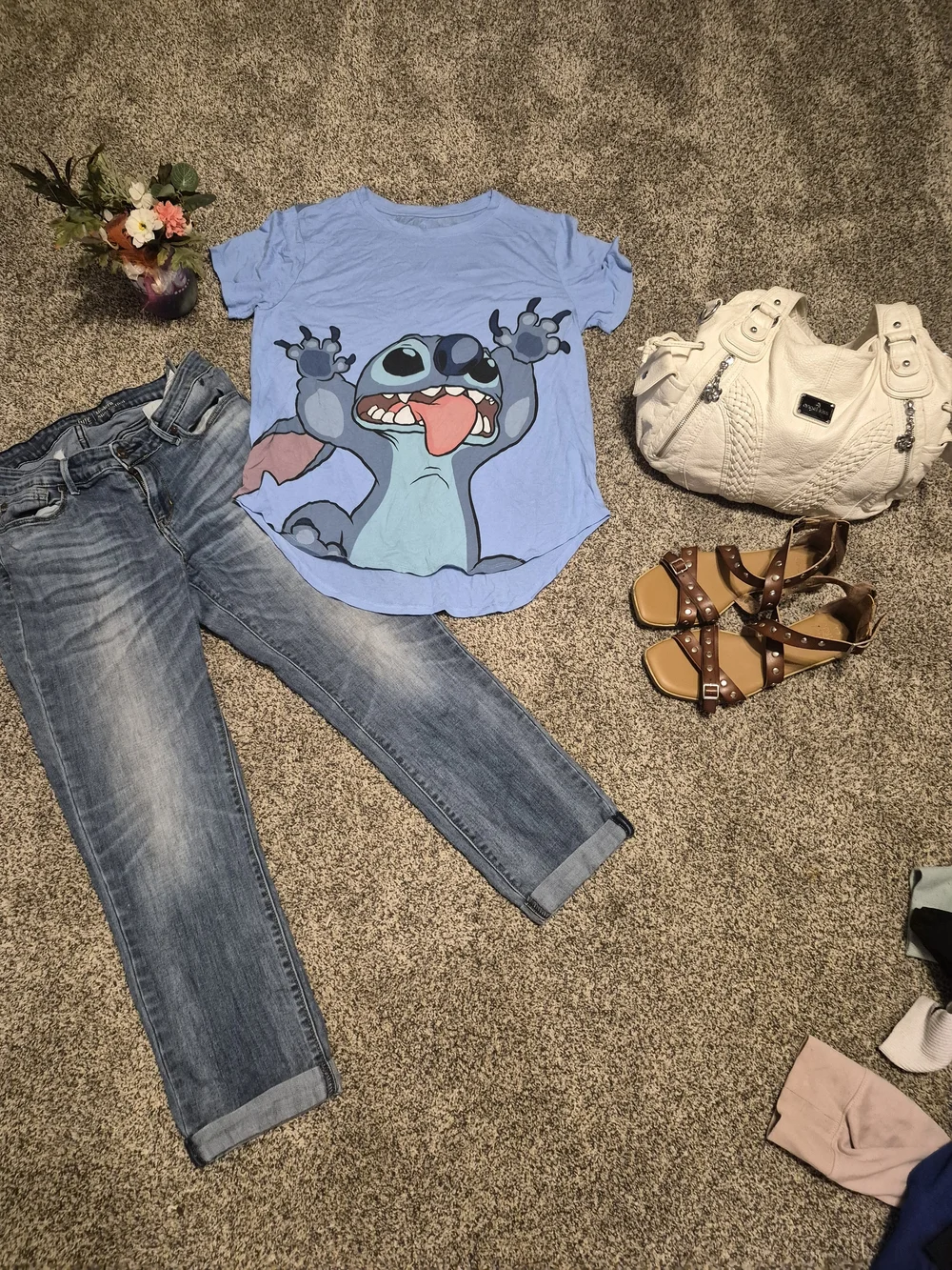Disney Kids Stitch Pajama Top in Light Blue with Coral Accent